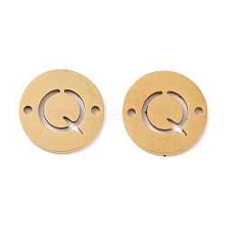 PVD Vacuum Plating 201 Stainless Steel Hollow Flat Round Links, Letter Connector Charms, Real 18K Gold Plated, Letter Q, 12x1mm, Hole: 1.2mm(FIND-R149-03Q-G)