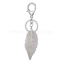 Alloy Leaf Charm Keychain, with Lobster Claw Clasp, Platinum, 129mm(KEYC-JKC00611-02)