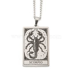 Non-Tarnish 304 Stainless Steel Tarot Pendant Necklaces, Cable Chain Necklaces, Scorpio, 23.23~24.21 inch(59~61.5cm)(NJEW-A026-01P-08)