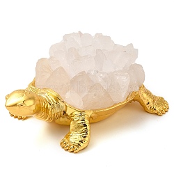 Alloy Tortoise Ornament, Nuggets Natural Quartz Crystal Reiki Energy Stone Feng Shui Home Decorations, 113x83x36mm(G-F776-03G-03)