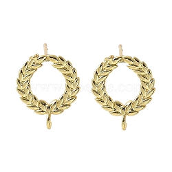 Brass Stud Earring Findings, Long-Lasting Plated, Lead Free & Cadmium Free, Round Ears of Wheat, Real 18K Gold Plated, 16x13.5mm(KK-S516-06G)