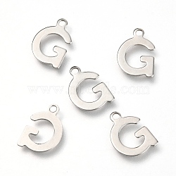 201 Stainless Steel Charms, Alphabet, Letter.G, 12x8.4x0.6mm, Hole: 1.4mm(STAS-C021-06P-G)