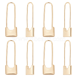 ARRICRAFT 8Pcs Brass Safety Pin Shape Dangle Hoop Earrings for Men Women, Real 14K Gold Plated, 30x9.5x3.4mm, Pin: 0.7mm(KK-AR0002-90)