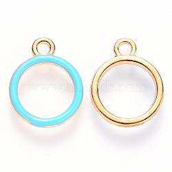 Alloy Enamel Pendants, Round Ring, Light Gold, Sky Blue, 16x13x2mm, Hole: 1.8mm(ENAM-S121-086)