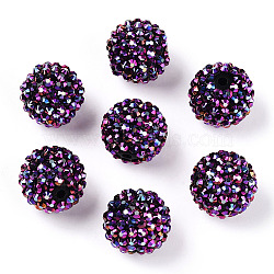 AB-Color Resin Rhinestone Beads, with Acrylic Round Beads Inside, for Bubblegum Jewelry, Dark Violet, 20x18mm, Hole: 2~2.5mm(RESI-S315-18x20-03)