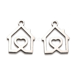 316 Surgical Stainless Steel Pendants, Laser Cut, Heart House Charm, Stainless Steel Color, 15x10.5x1mm, Hole: 1.6mm(STAS-H190-06P)
