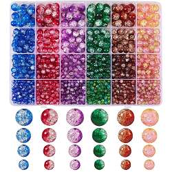 1500Pcs 24 Style Baking & Spray Painted Crackle Glass Beads, Round, Two Tone, Crimson, 4~10mm, Hole: 1.1~1.6mm(CCG-SZ0001-13A)