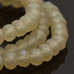 Pearl Luster Plated Faceted Rondelle Glass Beads Strands, Frosted, Pale Goldenrod, 6x4mm, Hole: 1mm, about 90pcs/strand, 15 inch(EGLA-J054-6x4mm-PL03)
