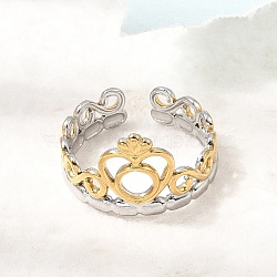 304 Stainless Steel Cuff Open Rings for Women, Crown, Ion Plating(IP), Golden & Stainless Steel Color, 13mm, US Size 7 1/4(17.5mm)(SA-CBA82C8-11GP)