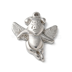 304 Stainless Steel Pendants, Pig with Wing Charms, Stainless Steel Color, 23x20x4.5mm, Hole: 1.6mm(STAS-I330-033P)