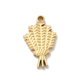 304 Stainless Steel Pendants, Ear of Wheat Charm, Real 14K Gold Plated, 15.5x9.5x1.5mm, Hole: 1.5mm