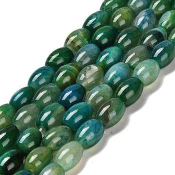 Natural Agate Beads Strands, Bongo Shape, Dyed & Heated, Drum, Light Sea Green, 13~14x10mm, Hole: 1.2mm, about 28pcs/strand, 15.16''(38.5cm)