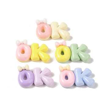 Opaque Resin Decoden Cabochons, Candy Color Word OK with Bowknot, Mixed Color, 17x26x7mm