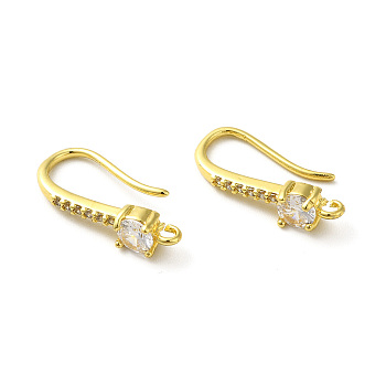 Brass Micro Pave Clear Cubic Zirconia Earring Hooks, Ear Wire with Loops, Real 18K Gold Plated, 18mm, Hole: 1.2mm, Pin: 1mm