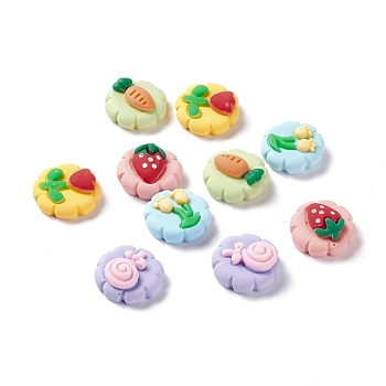 Opaque Resin Cabochons, DIY Accessories, Cookies with Lollipop & Flower & Carrot & Strawberry, Mixed Color, 19x7~10mm