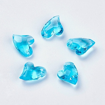 Transparent Acrylic Charms, Faceted, Heart, Deep Sky Blue, 11x9x4mm, Hole: 0.5mm
