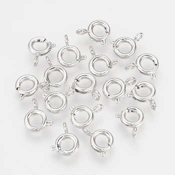 Brass Spring Ring Clasps, Nickel Free, Real Platinum Plated, 9x7x2mm, Hole: 1.5mm