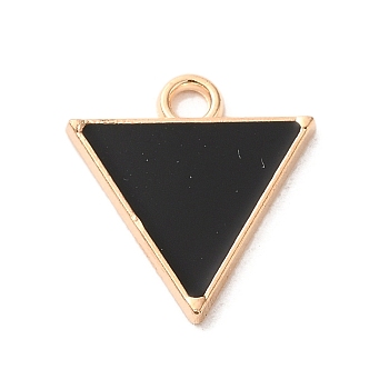 Alloy Enamel Pendants, Light Gold, Triangle Charm, Black, 16x15x1.5mm, Hole: 2mm