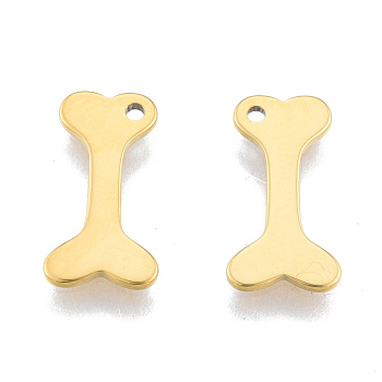 Ion Plating(IP) 201 Stainless Steel Charms, Bone, Real 18K Gold Plated, 15x7.5x1mm, Hole: 1.2mm
