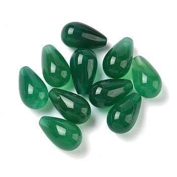 Natural Agate Beads, Half Drilled Beads, Dyed & Heated, Teardrop, Green, 15x9mm, Hole: 0.9~1mm