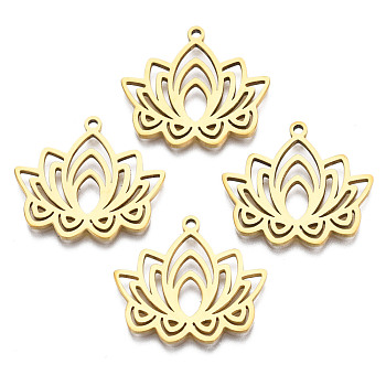 201 Stainless Steel Pendants, Lotus, Real 18K Gold Plated, 22x24.5x1.5mm, Hole: 1.5mm