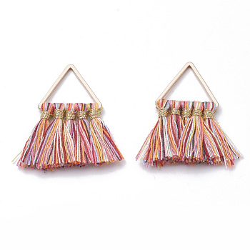 Polycotton(Polyester Cotton) Tassel Pendant Decorations, with Brass Findings, Golden, Colorful, 27~31x21~25x2~3mm, Hole: 12x13mm