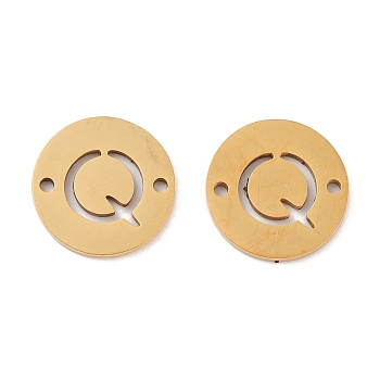 Vacuum Plating 201 Stainless Steel Hollow Flat Round Links, Letter Connector Charms, Real 18K Gold Plated, Letter Q, 12x1mm, Hole: 1.2mm