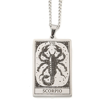 Non-Tarnish 304 Stainless Steel Tarot Pendant Necklaces, Cable Chain Necklaces, Scorpio, 23.23~24.21 inch(59~61.5cm)