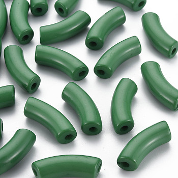 Opaque Acrylic Beads, Curved Tube, Dark Green, 36x13.5x11.5mm, Hole: 4mm, about 148pcs/500g