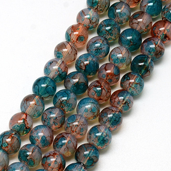 Baking Painted Glass Beads Strands, Imitation Opalite, Round, Dark Cyan, 6mm, Hole: 1.3~1.6mm, about 133pcs/strand, 31.4 inch