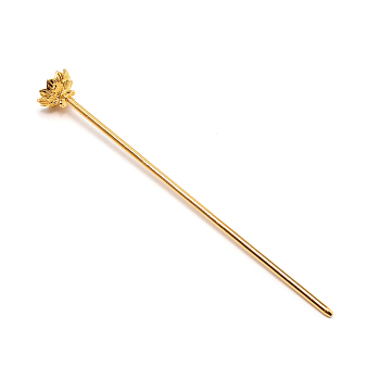 Rack Plating Alloy Hair Stick Findings, with Lotus Flower Shape Bead Caps, Golden, 125mm