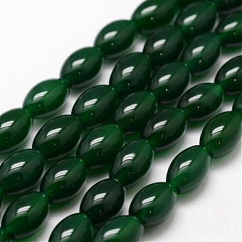 Natural Agate Bead Strands, Dyed, Rice, Dark Green, 11.5~12x7.5~8mm, Hole: 1.2mm, about 33pcs/strand, 14 inch