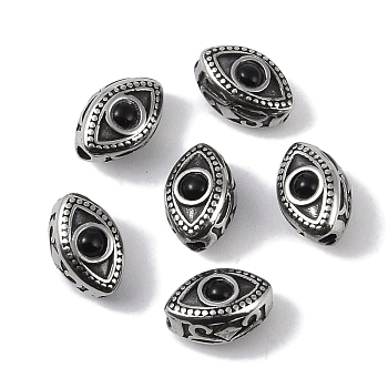 316 Surgical Stainless Steel Beads, with Resin, Horse Eye, Antique Silver, 11.5x7.5x7.5mm, Hole: 1.8mm