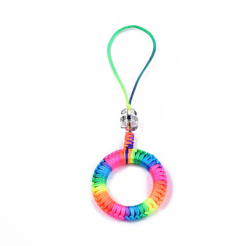 Polyester Tassel Woven Big Pendant Decorations, with Alloy Enamel Findings and Plastic Beads, Antique Silver, Colorful, 110~115mm