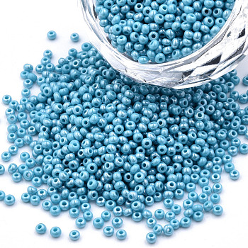 11/0 Czech Opaque Glass Seed Beads, Lustered, Round, Sky Blue, 2.2x1.5mm, Hole: 0.7mm, about 500g/bag