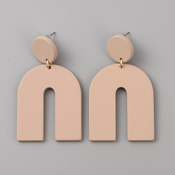 Acrylic Geometry Dangle Stud Earrings, Alloy Jewelry for Women, Light Salmon, 56mm, Pin: 0.7mm