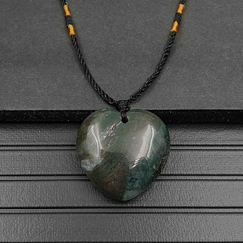 Natural Indian Agate Pendant Necklaces, Heart, 15.75~23.62 inch(40~60cm)