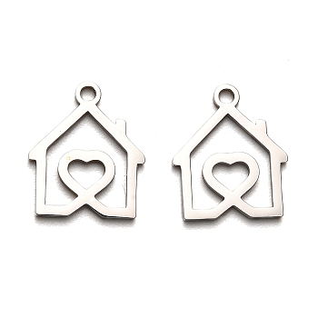 316 Surgical Stainless Steel Pendants, Laser Cut, Heart House Charm, Stainless Steel Color, 15x10.5x1mm, Hole: 1.6mm
