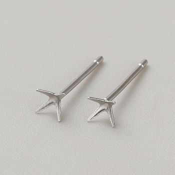 Rhomdium Plated 925 Sterling Silver Stud Earring Findings, Earring Settings, Platinum, 3x3mm, Pin: 11x0.8mm