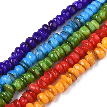 Natural Trochid Shell/Trochus Shell Beads Strands, Dyed, Flat Round, Mixed Color, 5~10x1~7mm, Hole: 1mm, about 94~116pcs/strand, 14.96 inch~15.94 inch(38cm~40.5cm)