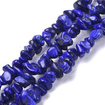 Natural Magnesite Beads Strands, Dyed, Chip, Medium Blue, 6~10x6~10x3~4mm, Hole: 0.5~0.7mm, 15.55''~16.54''(39.5~42cm)