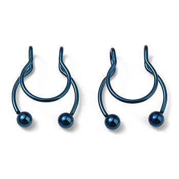 304 Stainless Steel Clip on Nose Rings, Wire Wrap No Piercing Nose Rings, Blue, 15x13x4.5mm
