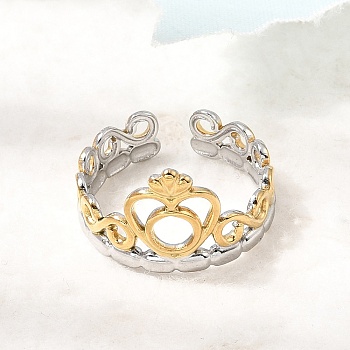 304 Stainless Steel Cuff Open Rings for Women, Crown, Ion Plating(IP), Golden & Stainless Steel Color, 13mm, US Size 7 1/4(17.5mm)