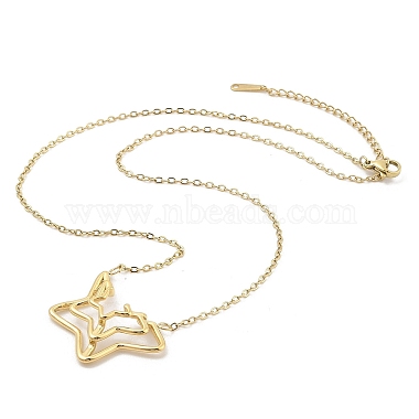 304 Stainless Steel Star Outline Pendant Cable Chain Necklaces(NJEW-H044-01G)-2