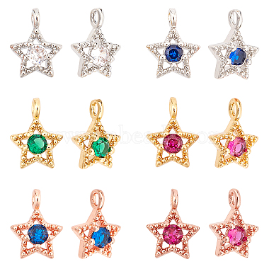 Mixed Color White Star Brass+Cubic Zirconia Pendants