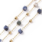 Natural Sodalite Square Beaded Chains, with Golden 304 Stainless Steel Findings, Unwelded, 2~3x2~2.5x2~2.5mm, about 3.28 Feet(1m)/Box(AJEW-SZ0002-43A)