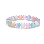 Dyed Natural Selenite Round Beaded Stretch Bracelet, Colorful, Inner Diameter: 1-7/8 inch(4.9cm)(BJEW-JB09411-01)