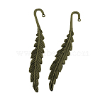 Tibetan Style Bookmarks, Leaf, Cadmium Free & Nickel Free & Lead Free, Antique Bronze, 117x13x4mm, Hole: 2mm(X-TIBEP-48334-AB-FF)