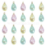 40Pcs 4 Colors Rainbow Iridescent Plating Acrylic Pendants, with Light Gold Tone Brass Finding and Glitter, Teardrop Charm, Mixed Color, 17.5x10mm, Hole: 1.5mm, 10pcs/color(MACR-CJ0001-59)