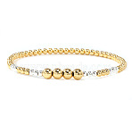 Brass Beads Stretch Bracelets for Women, Round, Platinum & Golden, 6.89 inch(17.5cm)(CW0227-11)